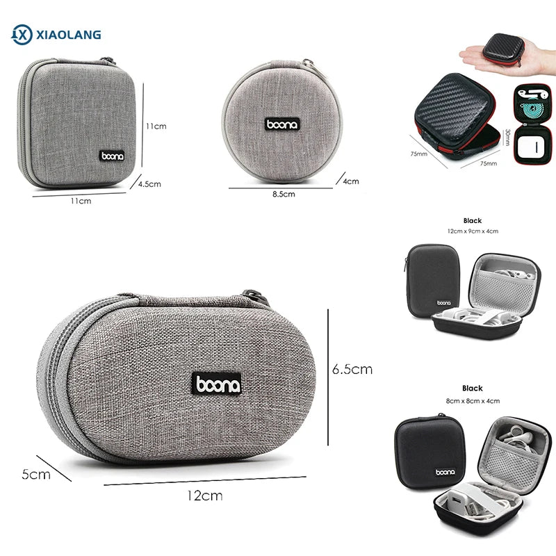 Small Oval Earphone Storage Bags Hard Shell Data Cable Organizer Bag Mini Tech Gadgets Portable Case Charger U Disk Zipper Pouch